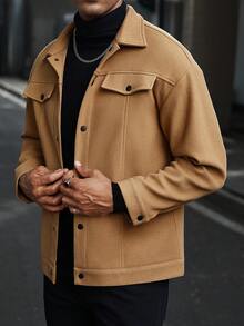 Manfinity Homme Men's Solid Color Long Sleeve Loose Casual Fall/Winter Going Out Fashion Overcoat, For Friends, Husband, Boyfriend Gifts