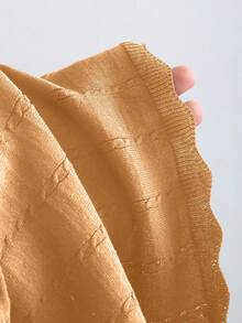 GlowEve 初秋法式优雅风藏青色镂空复古荷叶边下摆优雅长袖短款针织连衣裙 - 芥末黃 - 查看 6