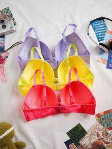 Nora Wilde 3pcs/Set Colorful Simple Smooth Casual Bras For Women And Girls,Hot Pink,Summer Rainbow Push Up Bra Lingerie Set - Multicolor - View 2