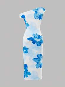 Firerie Kids Firerie Kids 少女蓝色碎花不对称褶皱长款连衣裙，适合夏季穿着，新款设计，度假装扮，优雅的褶皱腰身修身针织长裙，适合情人节派对、返校季、聚会等场合。 - 藍色 - 查看 2