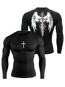 Manfinity Sport Corelite Herren Slim Fit Outdoor Sport bedrucktes Langarm Shirt, figurbetont, Rundhalsausschnitt, für den Herbst