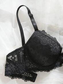 女士蕾丝衬垫钢圈文胸套装（2件装） - 黑色 - 查看 8