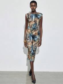 Maija 秋冬季时尚通勤动物纹修身连衣裙，商务休闲女装，适合海滩、音乐节、圣诞节、新年派对等场合 - 彩色 - 查看 5