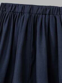 Sweetra 青少年女孩纯色褶饰短款休闲裙，适合度假、夏季、旅行 - 藏蓝色 - 查看 6