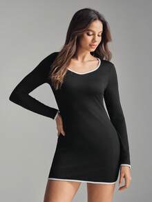 With My Calm Damen sportlich-lässiges Minikleid mit Kontrastbesatz