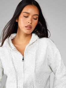 MISSGUIDED 女士羊绒质感拉链连帽开衫针织毛衣，适合秋冬季叠穿 - 淺灰色 - 查看 4
