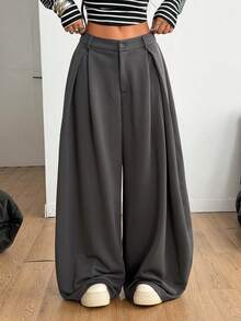 Coolane بنطلون نسائي صيفي فاخر عصري هيبي بتصميم فرنسي رمادي مقوس الحافة