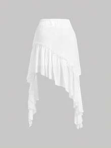 SHEIN MOD Plus Size Women's Asymmetrical Ruffle Hem Skirt - White - View 2