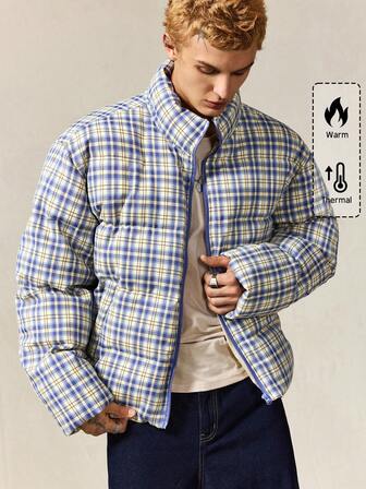 Street Life Men's Plaid Zip-Up Loose Fit Winter Jacket