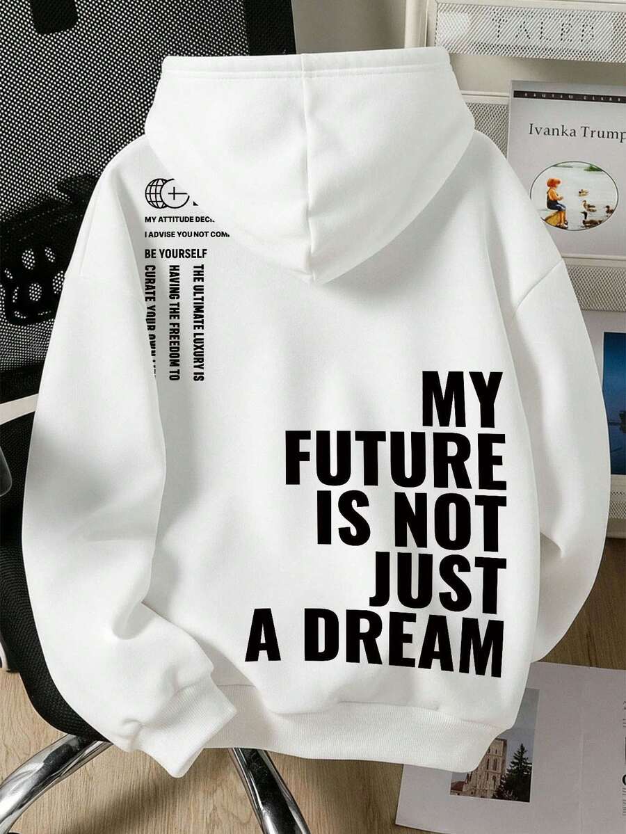 Teen Boy Casual Thick Sweatshirt, Suitable For Autumn/Winter, Classic Boarding Pass Graphic Print, Fashionable Text Label Print On Back - White - View 1