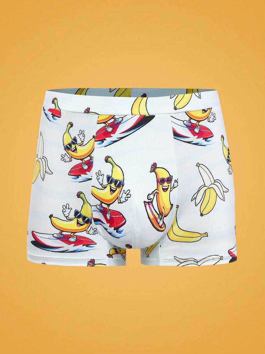 Blue All-Over Print Sunglasses & Banana Print Funny Graphic Boxer Briefs, Streetwear Style Underwear For Teens - Blue - View 1