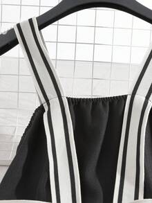Franclia High Waist Slimming Black Suspender Wide Leg Pants - Black - View 3