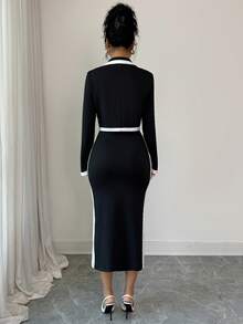 SHEIN Elenzya Elegant Autumn Two Pieces Knitted Set For Women - Black - View 2
