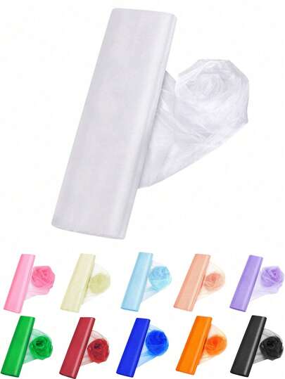 1件10米欧根纱薄纱透明背景幕帘，现代欧根纱户外派对装饰椅饰新娘横幅，适用于婚礼、生日派对、派对装饰