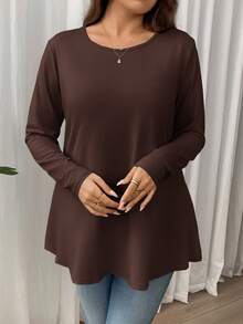 Firerie Túnica básica de manga larga, cuello redondo, unicolor, de corte holgado y elegante para ocasiones casuales y vacaciones, talla grande