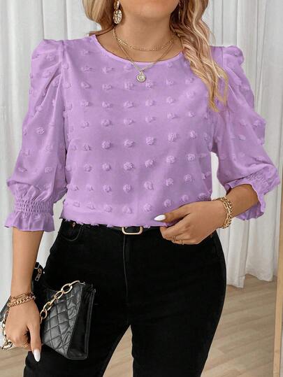 EMERY ROSE Camisa de manga media con lunares suizos elegante y sencilla para tallas grandes de verano