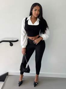 Alexandranx 纯色高腰紧身黑色紧身裤 - 黑色 - 查看 6