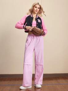 Cheerettes Pantalones deportivos casuales de mujer con cintura con cordón y pernera ancha con raya lateral