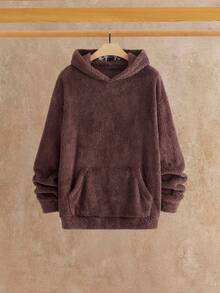 Manfinity NXTstreet 男士抓绒休闲万圣节恶魔角连帽卫衣毛绒连帽衫棕色连帽衫男士棕色图案带耳朵连帽衫熊耳朵连帽衫 - 棕色 - 查看 2