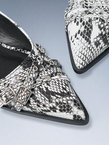 CUCCOO GRLICON Women's Fashion Snake Skin Pattern Flat Loafers, Y2K Punk Motorcycle Style - Multicolor - View 4