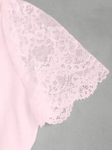 Fairmaia 德国传统女士撞色蕾丝短袖心形领衬衫 - 粉色 - 查看 5