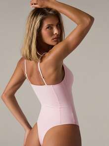 SHEIN BAE 女式性感深V领连体裤，夏季 - 粉色 - 查看 2