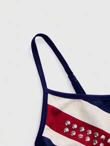 ROMWE Grunge Punk Women's Kpop Y2K Vintage UK Flag Print Rhinestone Rivet Camisole Top - Navy Blue - View 3