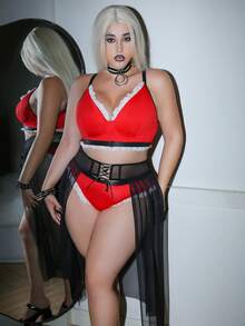 AltCore 3 pièces Ensemble de lingerie sexy en dentelle et patchwork de couleurs contrastées pour femmes, éléments sombres de Noël - Multicolore - Voir 4