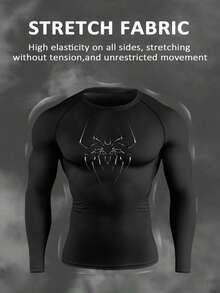 RISE LYT 1件男士休闲运动印花长袖T恤 男士压缩衣 氨纶衬衫 压缩长袖男士压缩上衣 男士压缩衬衫 - 黑色 - 查看 3