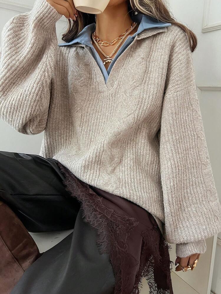 Women's Contrast Collar Loose Casual Sweater, Autumn/Winter