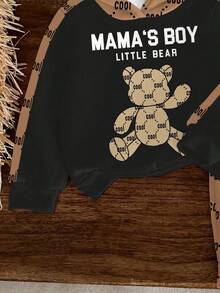 SHEIN Bộ đồ nỉ chui đầu mềm mại, thoải mái, họa tiết hoa cổ điển dễ thương dành cho bé trai, phù hợp cho mùa thu/đông - Nhiều màu - Xem 5