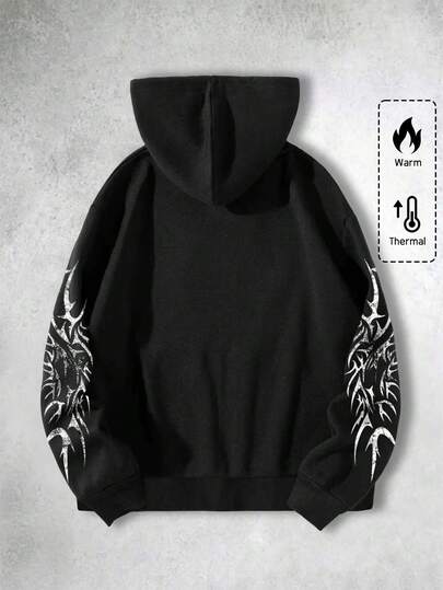 Sudadera con capucha casual de hombre con estampado de color contrastante, otoño/invierno