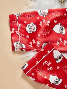 男童2件套圣诞老人太阳镜印花柔软缎面翻领开衫和裤子睡衣套装 - 彩色 - 查看 5