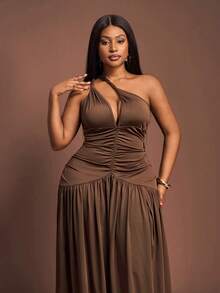 Slaydiva 2025 春夏新品 音乐节、复活节、西部风、游牧风、生日派对、毕业典礼、学院风、学生风、日常休闲、基本百搭、休闲、度假、邮轮旅行、海滩、日光浴、网络热播、街头潮流、婚礼宾客波西米亚风、通勤、早午餐、机场、Y2K、乡村复古、节日、新年、情人节、优雅浪漫性感派对深 V 领露背开衩 A 字长裙 - 棕色 - 棕色 - 查看 7