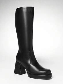 Solezae 女士时尚性感厚底及膝靴 - 黑色 - 查看 2