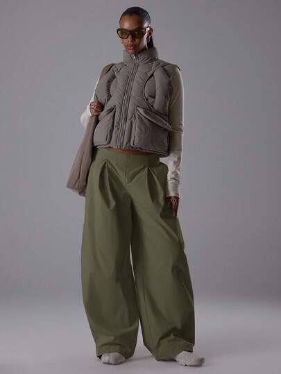 MUSERA Oversized Wide Leg Barrell Tie Waist Pleated Low Rise Trousers Classy Night Out Sexy Cute Coolgirl Streetwear Pants