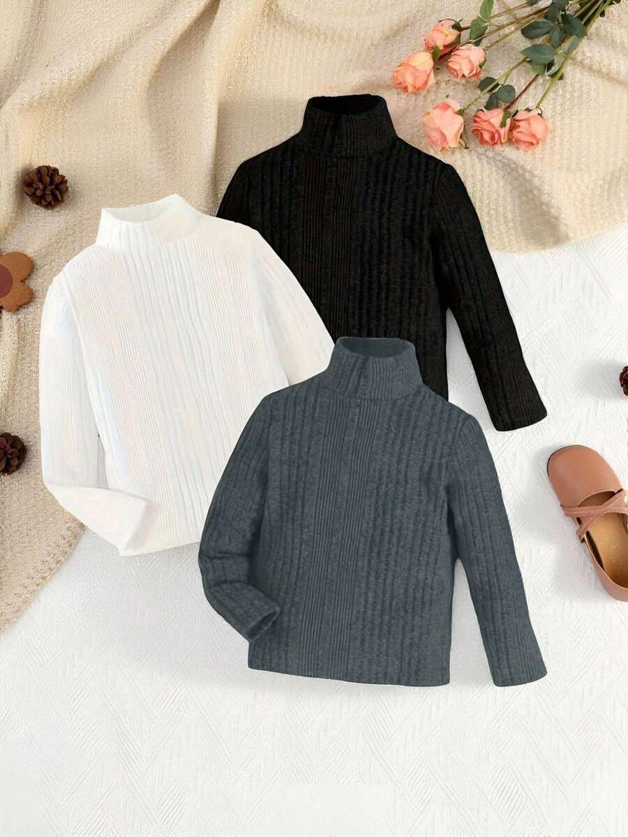 SHEIN Explorewe Young Boy Solid Color Turtleneck Casual Versatile Long Sleeve T-Shirt, Autumn/Winter - Multicolor - View 1