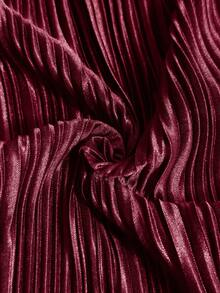 Elaquor 大码女式V领喇叭袖褶皱腰部系带上衣 - 酒紅色 - 查看 7