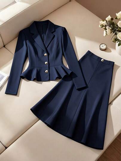 Franclia Plus Size Collared Long Sleeve A-Line Dress Set, Autumn/Winter