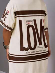 Slaydiva Plus Size Early Spring Vacation Casual Pink Side Slit Drop Shoulder Short Sleeve Dress - Brown - View 7