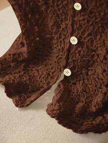 Elaquor 大码休闲纯色镂空针织背心 - 棕色 - 查看 6