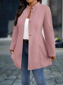 SHEIN PETITE CURVE Plus Size Women Elegant Stand Collar Overcoat With Pockets