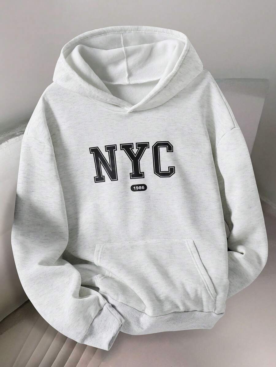 SHEIN Mirajuku 青少年男童休闲纯色轻薄灰色卫衣 - 淺灰色 - 查看 1