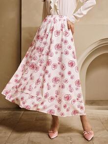 Penseblé Women's Blush Pink Printed Skirt,Elegant Autumn Skirt,Suitable For Tea Party,Dates,Beach,Music Festivals,Back To School,Parties,Halloween - Pink - View 3