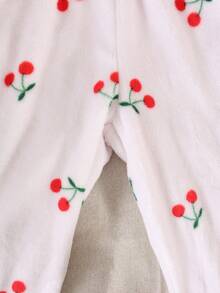 1. 女童时尚纯色毛绒舒适柔软面料+樱桃印花宽松休闲裤套装，毛绒秋冬款，休闲毛绒冬季睡衣 - 綠色 - 查看 5