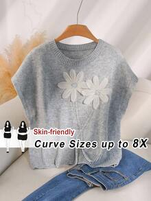 SHEIN CURVE+ Duży sweter z cekinową kokardą i świątecznym wzorem - Szary - Zobacz 1