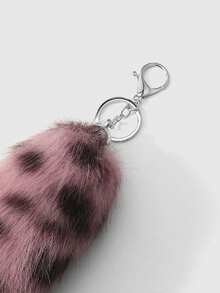 ROMWE Grunge Punk 1件Y2K时尚复古高档棕色仿毛皮豹纹动物尾巴钥匙扣/包包挂饰，适合女性/女孩日常佩戴，节日礼物