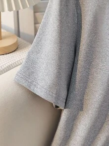 SHEIN 2件套少女纯白色圆领短袖上衣和裤子休闲舒适家居服套装 - 灰色 - 查看 5