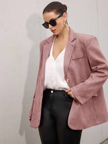 Aveloria Modichic 女式缺口领双排扣长袖休闲优雅OL通勤仿麂皮西装外套 - 粉色 - 查看 4