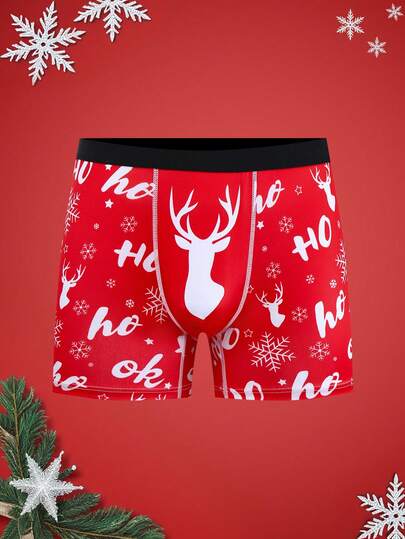 NotGurli Christmas Funny Print Cartoon Quirky Santa Claus, Gift Box, Candy Cane, Bells, Snowflakes, Snowman, Family Party Men's Mid-Length Boxer Briefs
